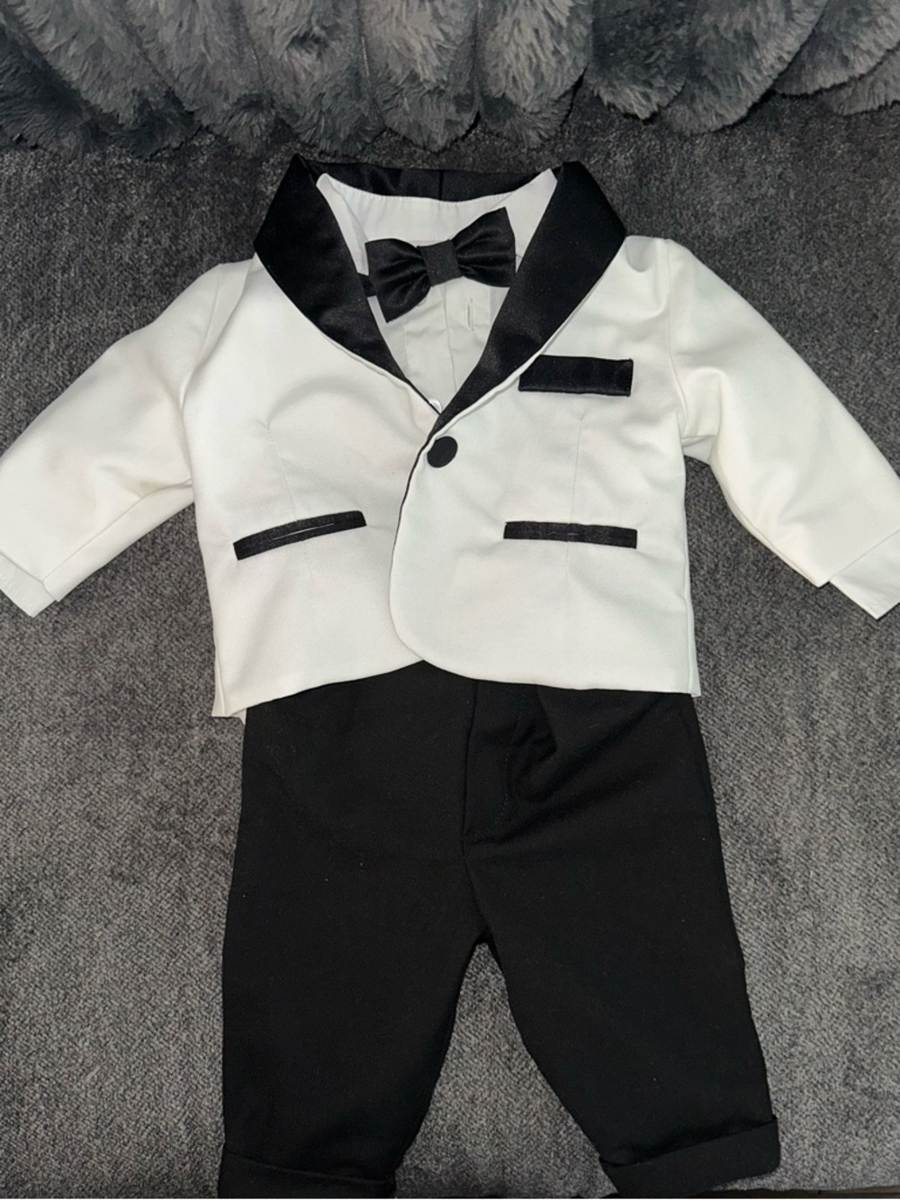 Baby Tuxedo Two-Piece Set with Bow Tie - White and Black